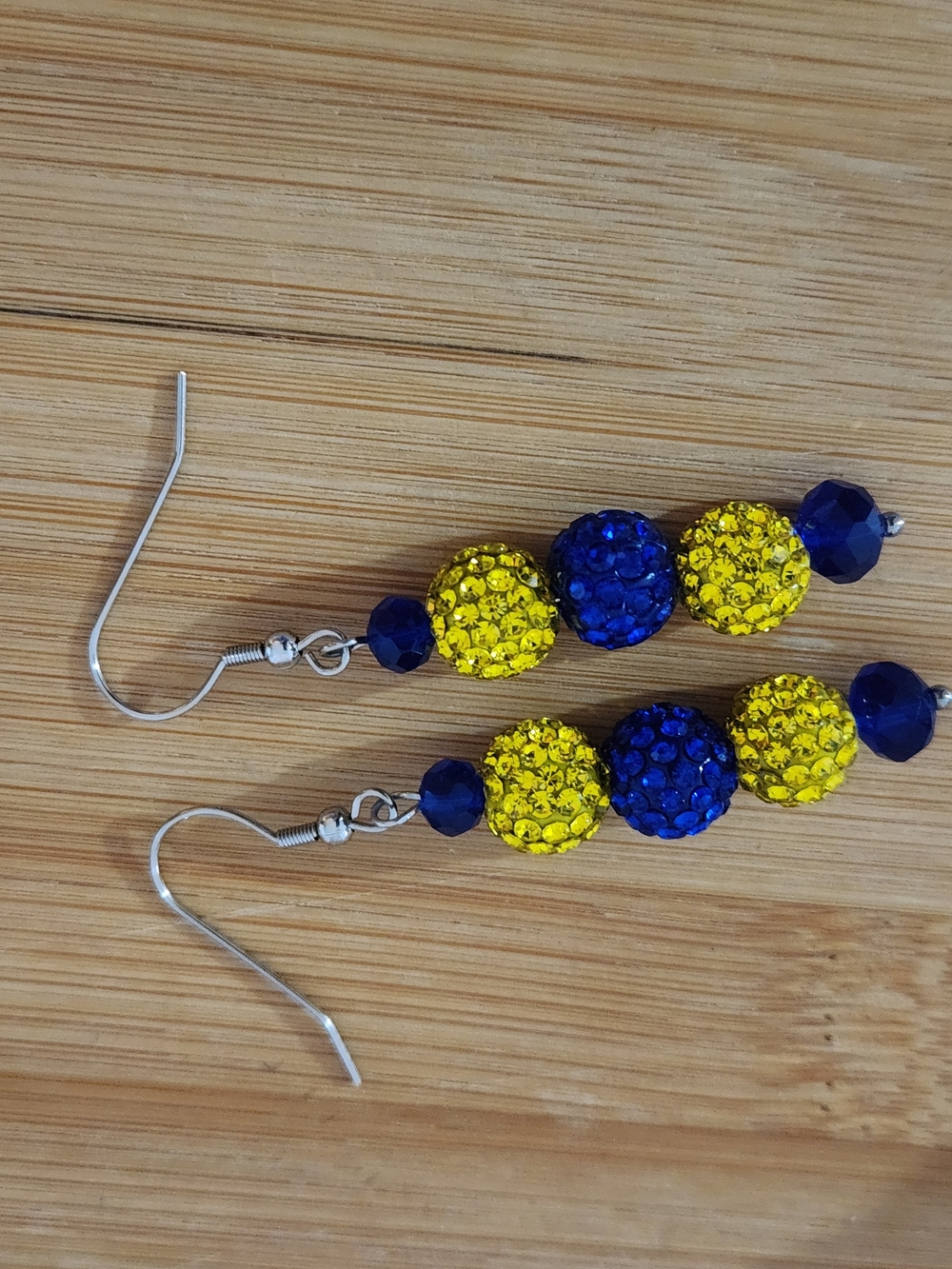 Hand Crafted Blue and Yellow Crystal Ball Drop Earrings